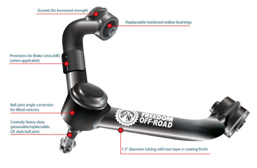 Freedom Offroad Front Upper Control Arms for 2-4" Lift - Tacoma