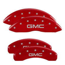 Load image into Gallery viewer, MGP 4 Caliper Covers Engraved Front &amp; Rear GMC Red Finish Silver Char 2019 GMC Sierra 1500