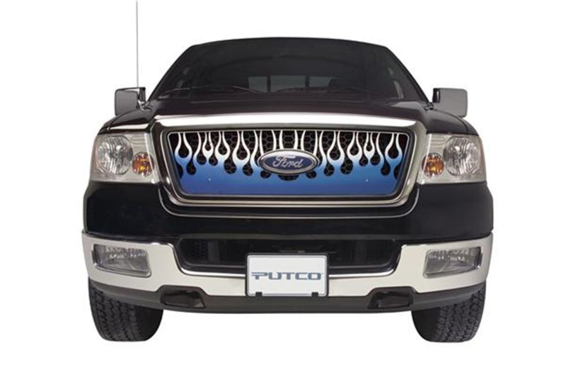 Putco 07-10 GMC Sierra HD Flaming Inferno Stainless Steel Grilles - Blue (Painted)