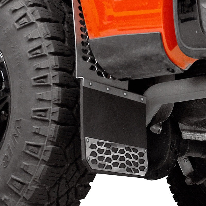 Putco 17-20 Ford SuperDuty - Set of 2 (Excl Dually Rear) Mud Skins - Brushed SS w/ Hex Shield