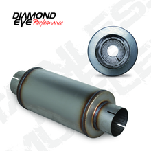 Load image into Gallery viewer, Diamond Eye MFLR 4inID SGL IN/SGL OUT 7inDIA X 14in BODY 20in LENGTH PERF SLOTTED ENDS 409 SS