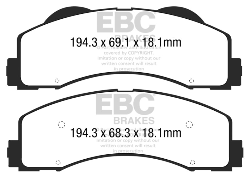 EBC 15+ Ford F150 2.7 Twin Turbo (2WD) Ultimax2 Front Brake Pads