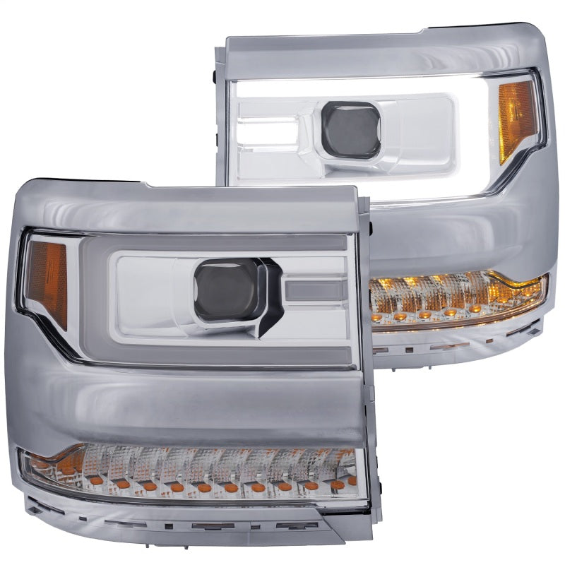 ANZO 16+ Chevy Silverado 1500 Projector Headlights Plank Style Chrome w/Amber/Sequential Turn Signal