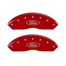 Load image into Gallery viewer, MGP 4 Caliper Covers Engraved Front &amp; Rear Oval logo/Ford Red finish silver ch