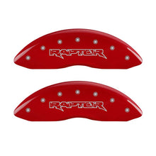 Load image into Gallery viewer, MGP 4 Caliper Covers Engraved Front &amp; Rear Raptor Red finish silver ch