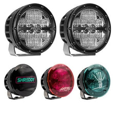 Load image into Gallery viewer, Rigid Industries x SHREDDY 360-Series 4in Lights w/Wt Bcklght (2) + 6 Covers (2 Pink/2 Teal/2 Blk)