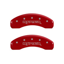 Load image into Gallery viewer, MGP 4 Caliper Covers Engraved Front &amp; Rear Raptor Red finish silver ch