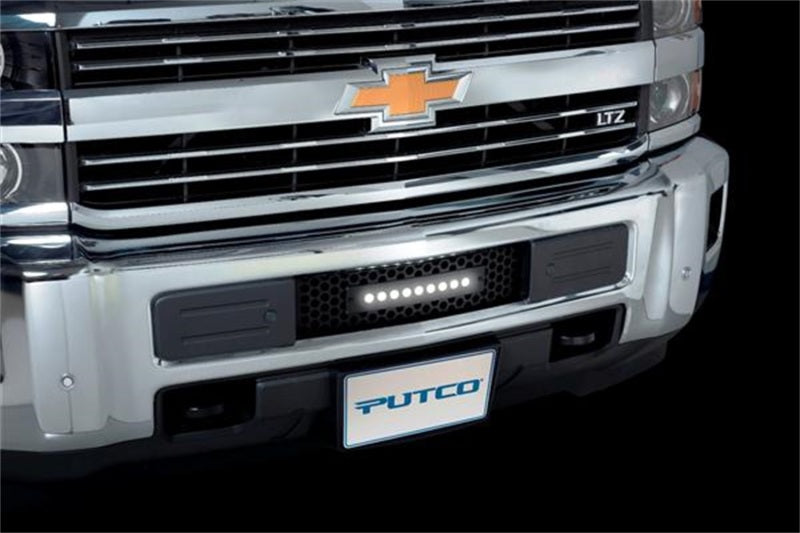 Putco 15-19 Chevy Silv HD SS Black Punch Design Bumper Grille Insert w/ Curved Flush 10in Light Bar