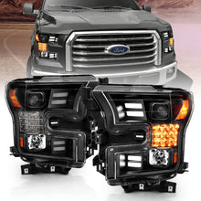 Load image into Gallery viewer, ANZO 15-17 Ford F-150 Project Headlights w/ Plank Style Design Black w/ Amber Sequential Turn Signal