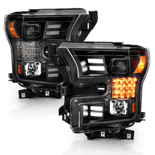 Load image into Gallery viewer, ANZO 15-17 Ford F-150 Project Headlights w/ Plank Style Design Black w/ Amber Sequential Turn Signal