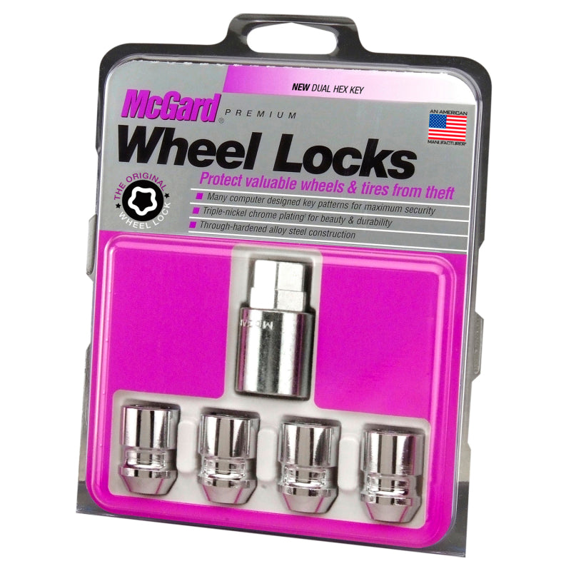 McGard Wheel Lock Nut Set - 4pk. (Cone Seat) M12X1.5 / 19mm & 21mm Dual Hex / 1.28in. L - Chrome