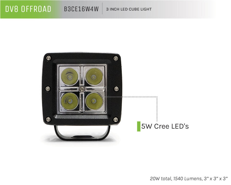 DV8 Offroad 3in Cube LED Light 20W Spot 5W LED - Chrome